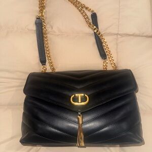 Twin-Set Black Quilted Shoulder Bag with Gold Chain